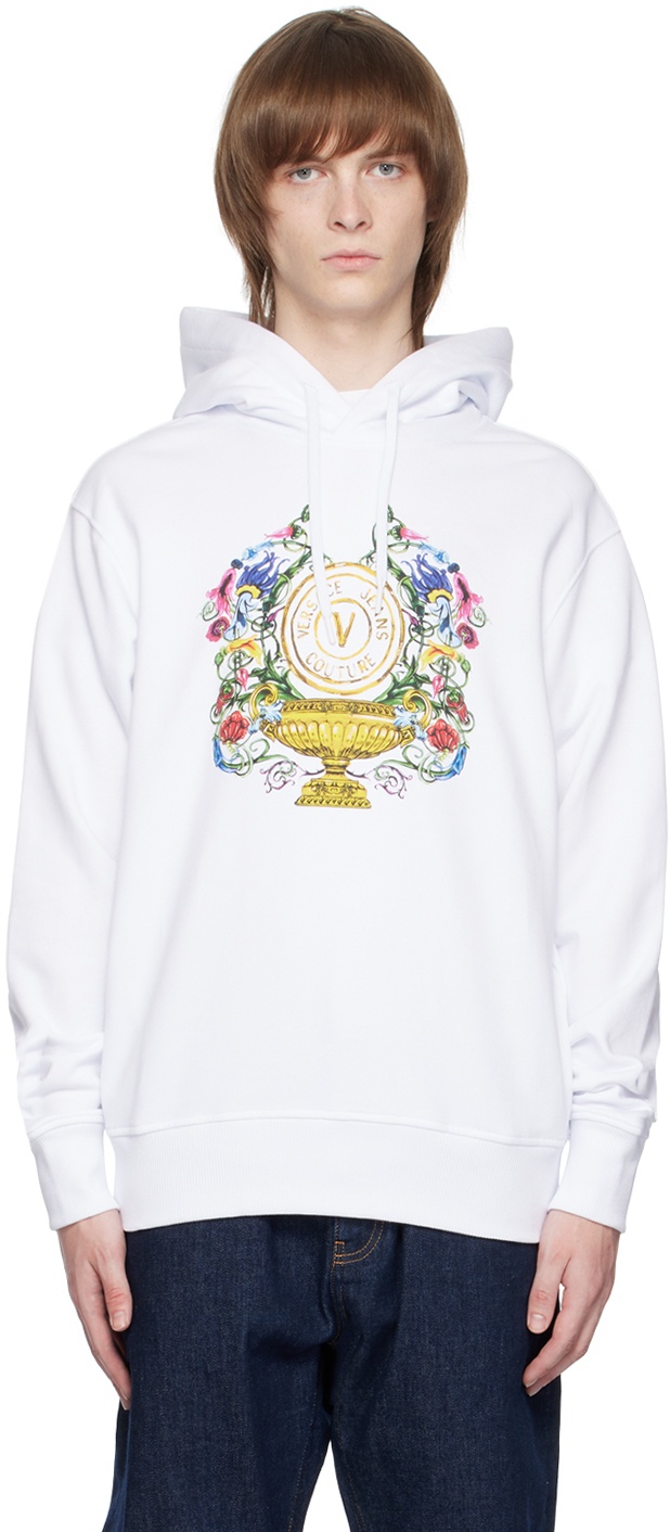 Photo: Versace Jeans Couture White V-Emblem Garden Hoodie