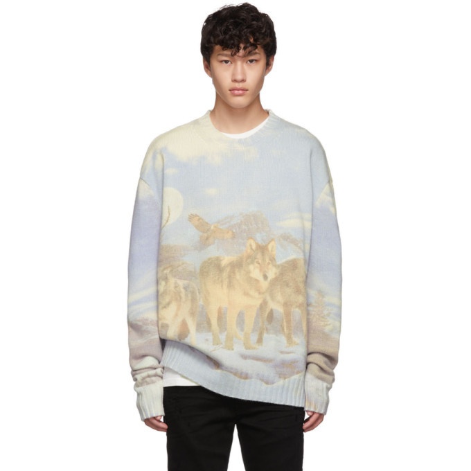 Photo: Amiri Blue and Multicolor Wolves Sweater