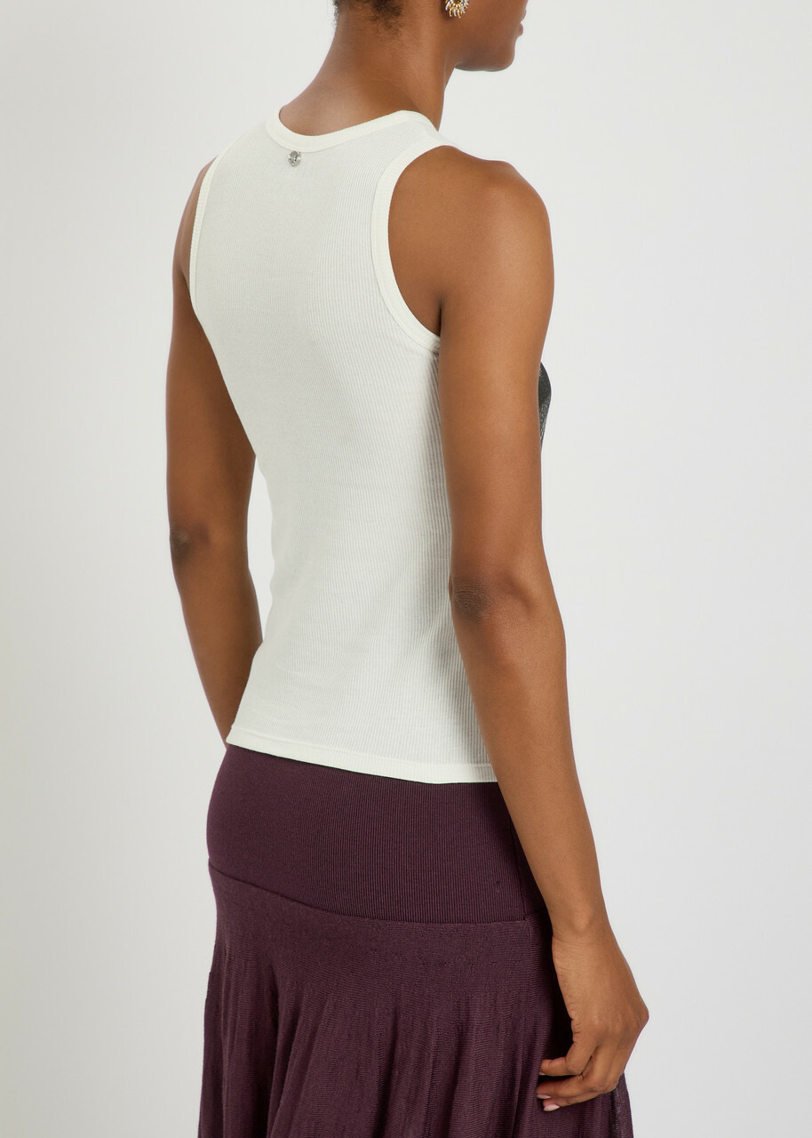 Rabanne Metallic-print Stretch-cotton Tank top White And Black
