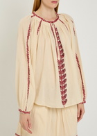 Isabel Marant étoile Lena Embroidered Cotton Blouse Beige