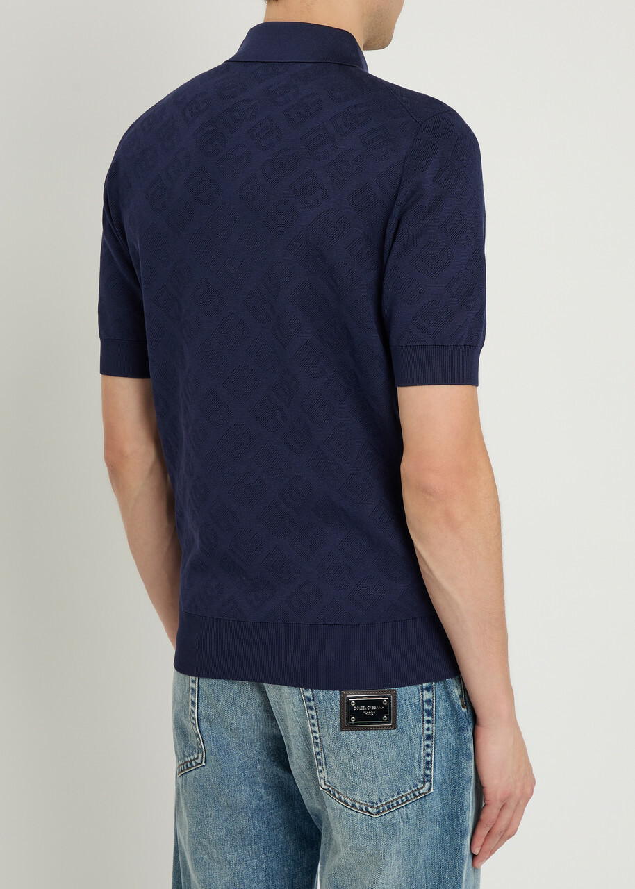 Dolce & Gabbana Logo-jacquard Silk Polo Shirt Blue