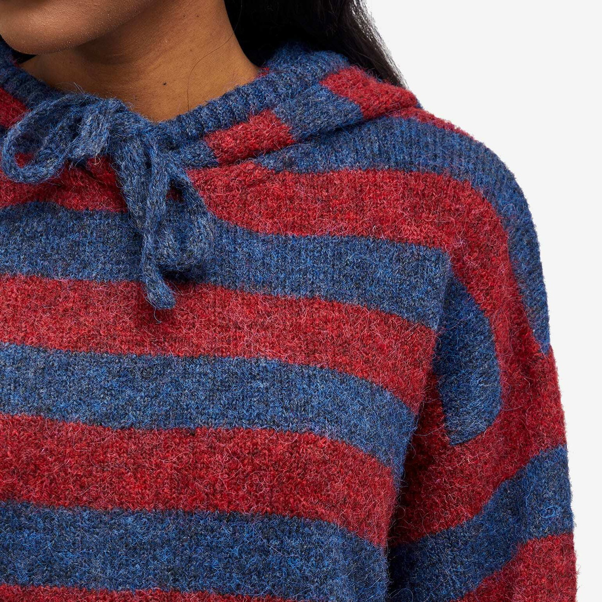 Damson Madder Women's Riley Knit Hoodie in Red Navy Stripe