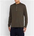 Massimo Alba - Watercolour-Dyed Cotton and Cashmere-Blend Henley T-Shirt - Army green