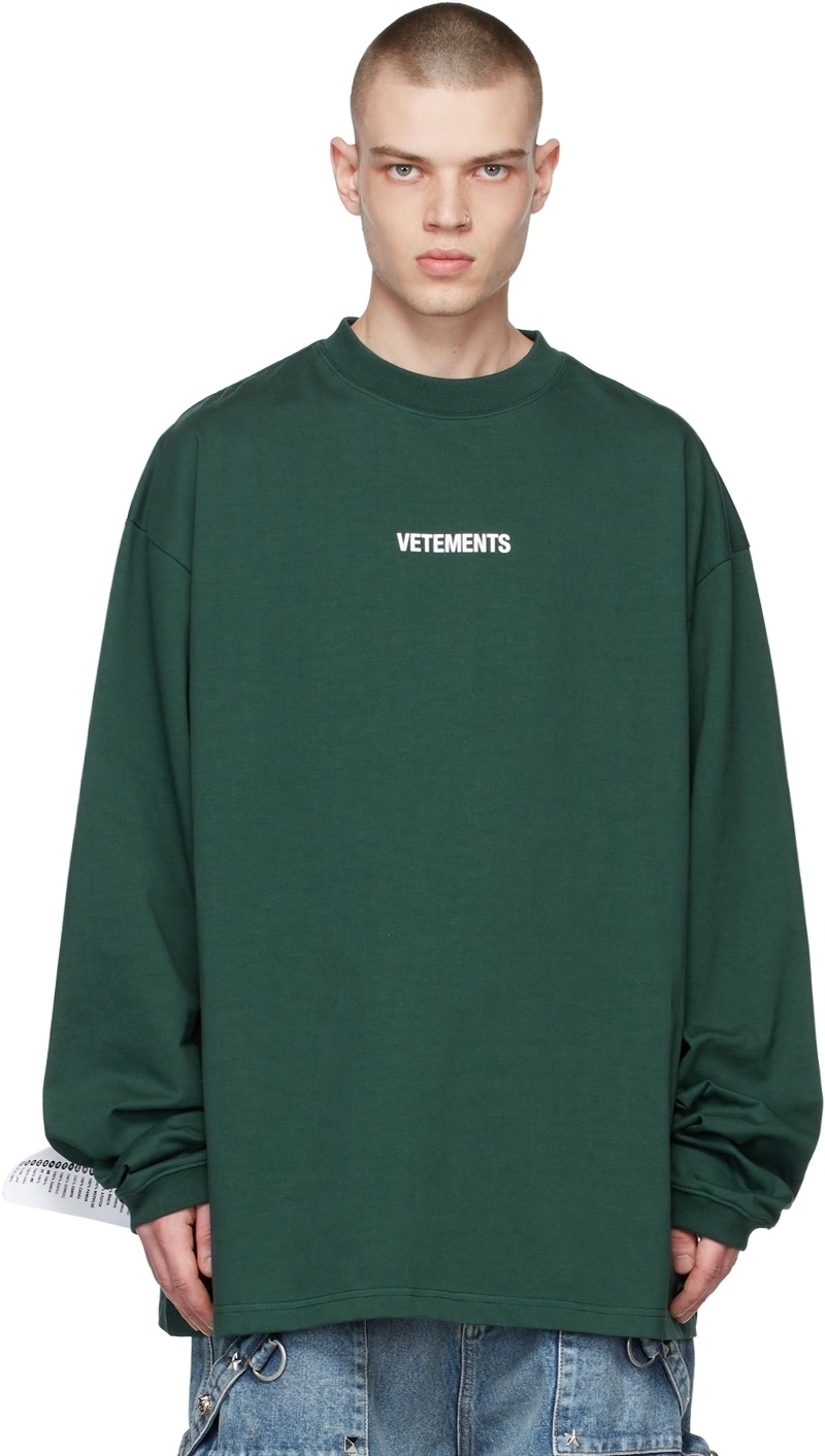 VETEMENTS Green Long Sleeve Logo T-Shirt Vetements