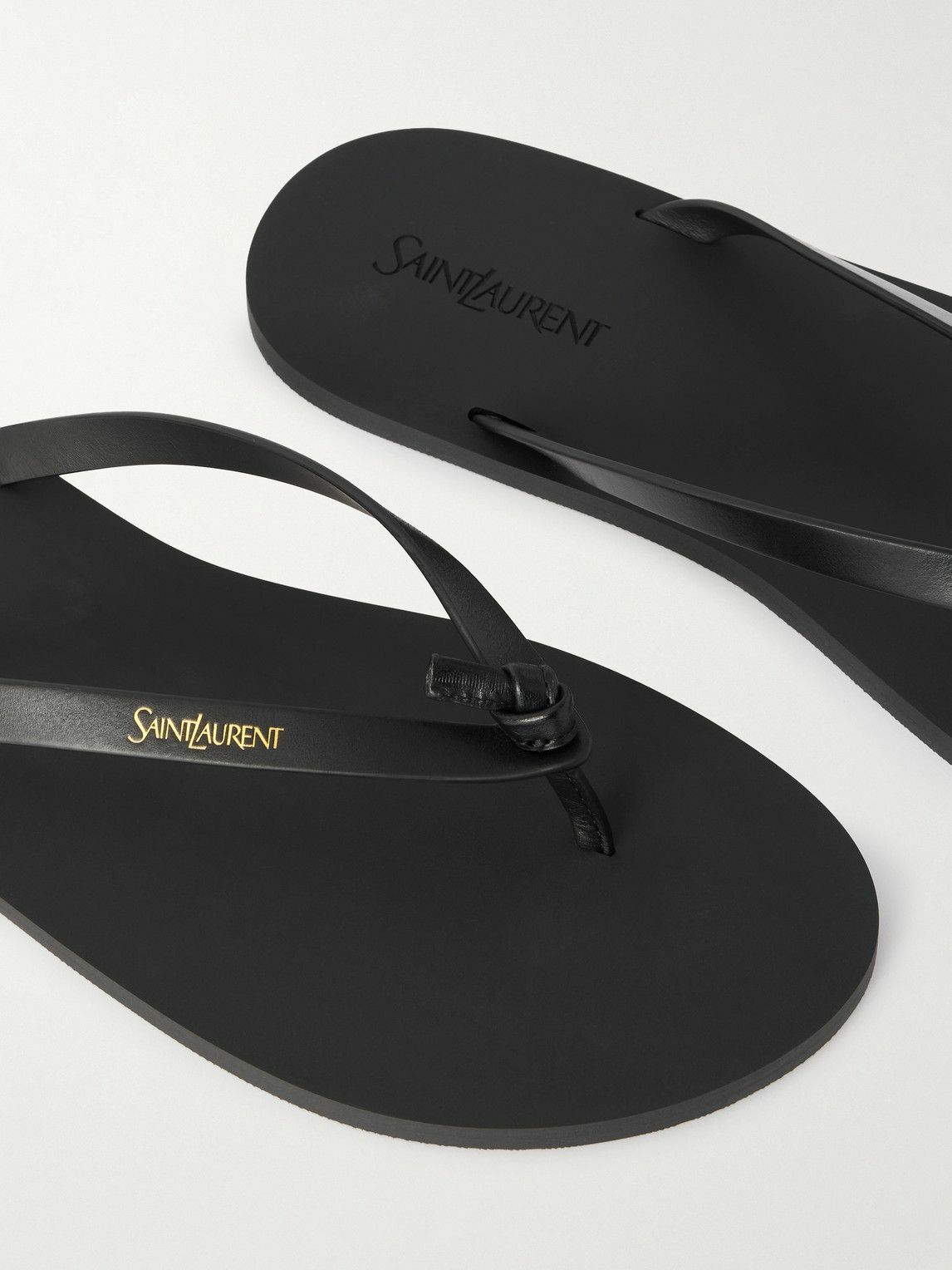SAINT LAURENT - San Maine Logo-Print Leather Sandals - Black