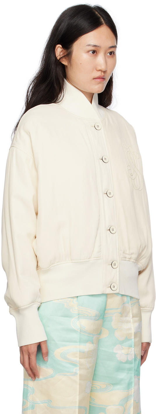 Jil Sander Off-White Embroidered Bomber Jacket