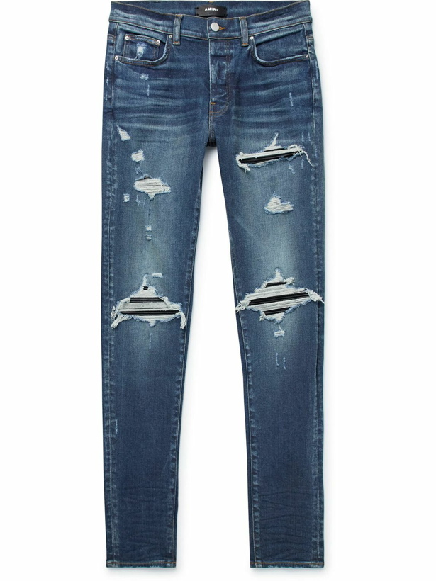 Photo: AMIRI - MX1 Skinny-Fit Panelled Distressed Jeans - Blue