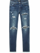 AMIRI - MX1 Skinny-Fit Panelled Distressed Jeans - Blue