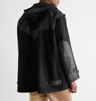 Nicholas Daley - Panelled Waxed-Cotton and Melton Wool Hooded Coat - Black