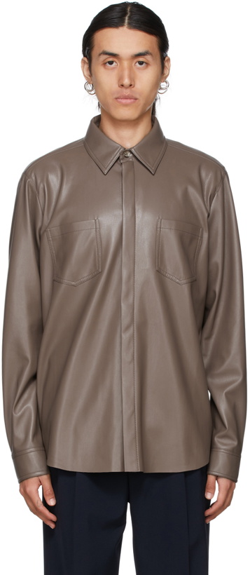 Photo: Nanushka Taupe Vegan Leather Declan Shirt