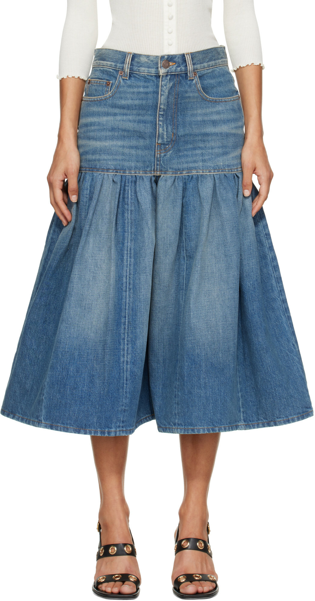 Chloé Blue Gathered Cropped Jeans