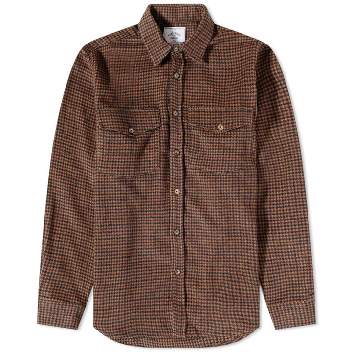 Photo: Portuguese Flannel Men's Leaf Check 2 Pocket Overshirt in Brown/Green