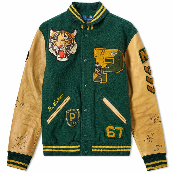 Photo: Polo Ralph Lauren Leather Sleeve Varsity Jacket College Green