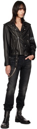 Enfants Riches Déprimés Black Rose Print Classic Moto Leather Jacket