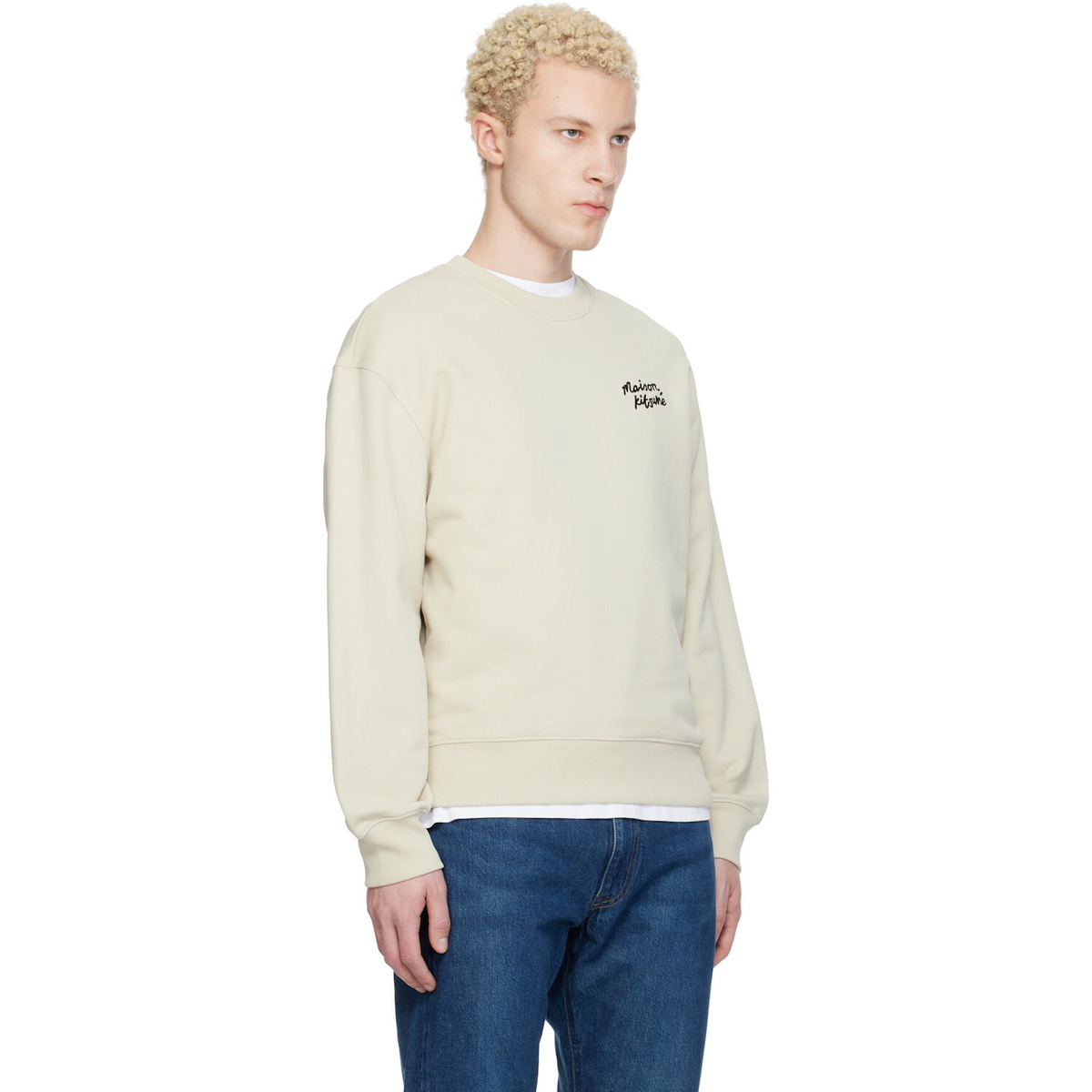 Maison Kitsuné Beige 'Maison Kitsuné' Handwriting Comfort Sweatshirt
