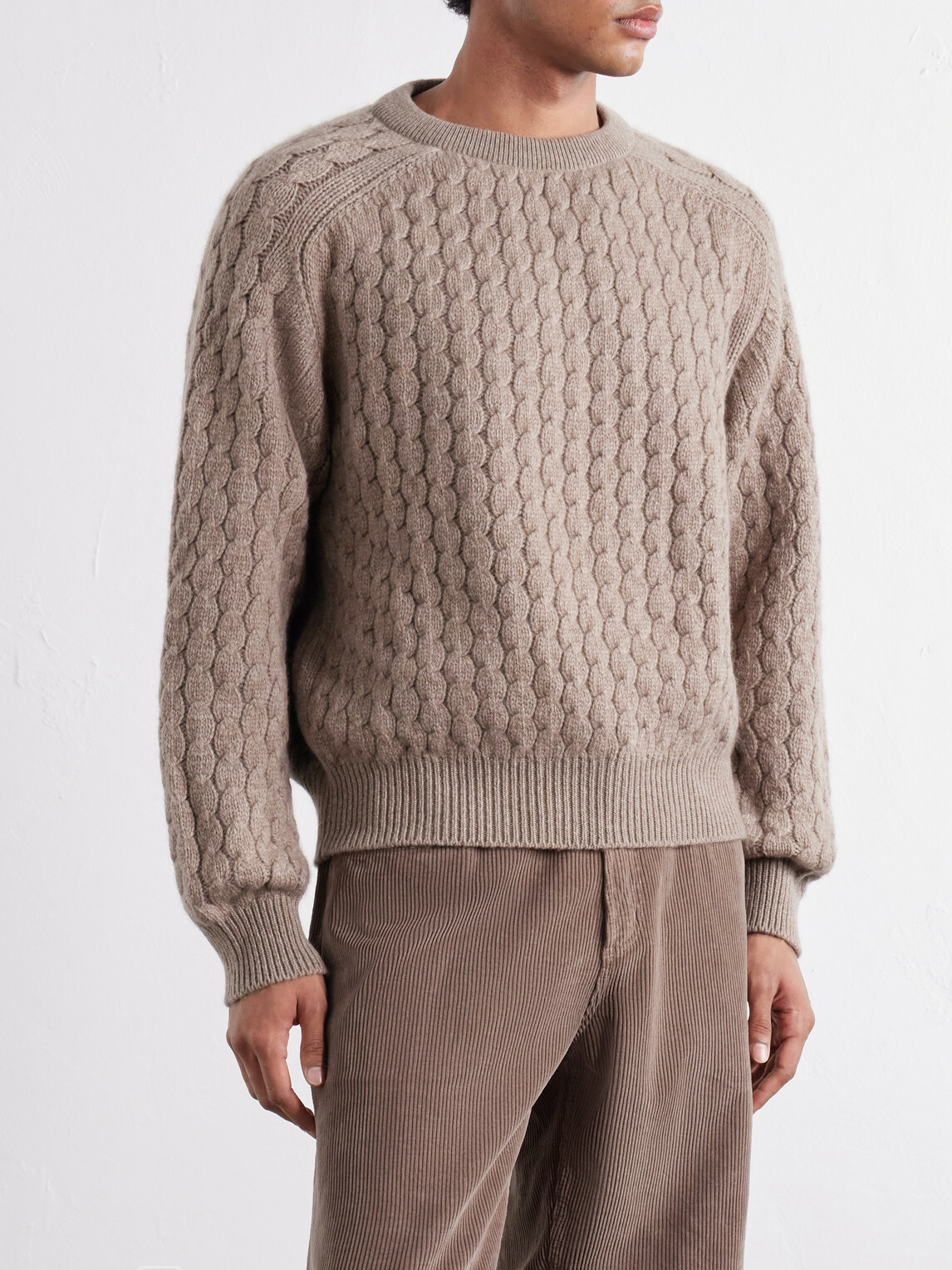 Begg & Co - Cable-Knit Cashmere and Wool-Blend Sweater - Brown