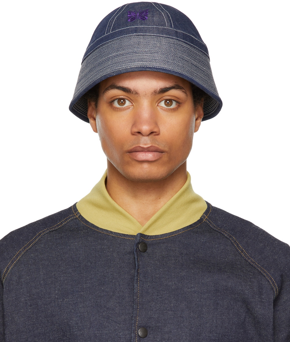 NEEDLES: Indigo Jacquard Denim Bucket Hat