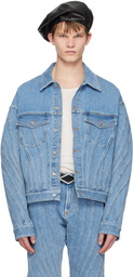 Mugler Blue Oversized Spiral Denim Jacket