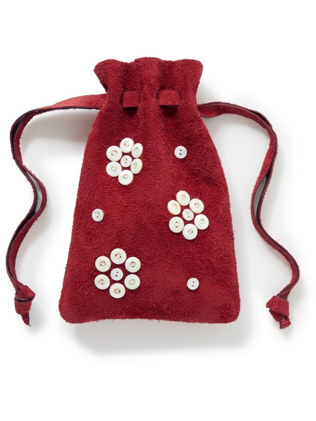 Photo: BODE - Button-Embellished Logo-Print Suede Pouch