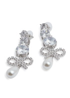 Self-portrait Crystal-embellished bow Drop Earrings - Silver - One Size