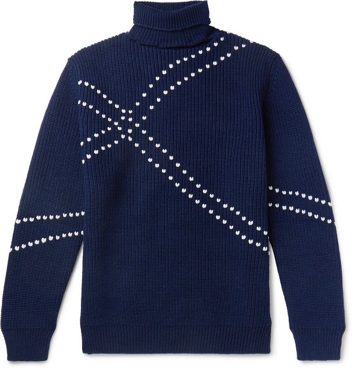 Photo: Raf Simons - Embroidered Virgin Wool Rollneck Sweater - Men - Navy