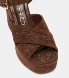Etro Floral embroidered suede platform sandals
