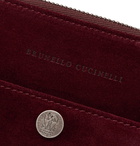 Brunello Cucinelli - Leather-Trimmed Suede Zip-Around Pouch - Men - Burgundy