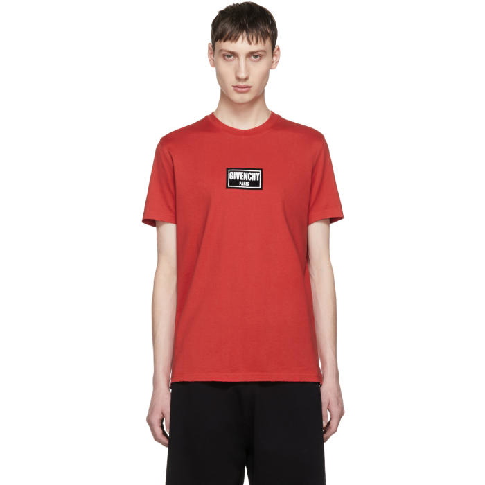 Photo: Givenchy Red Distressed Box Logo T-Shirt 