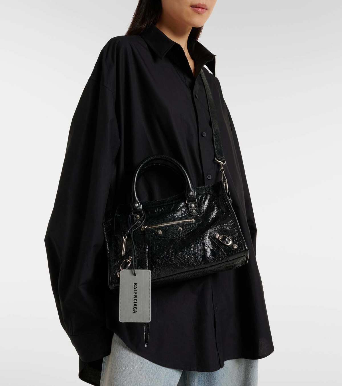 Balenciaga Logo leather luggage tag