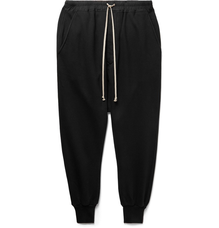 Photo: Rick Owens - DRKSHDW Poplin-Trimmed Fleece-Back Cotton-Jersey Drawstring Sweatpants - Black