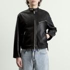 MKI Men's Cropped Leather Racer Jacket in Black