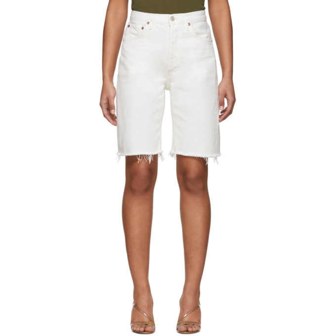 Photo: AGOLDE White 90s Mid-Rise Loose Jean Shorts