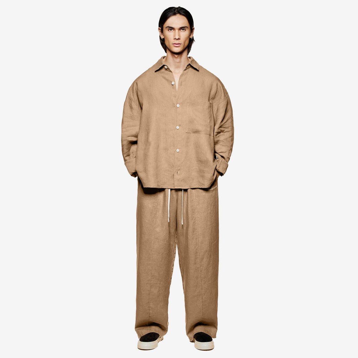 MKI Men's Linen Box Dress Shirt in Mushroom