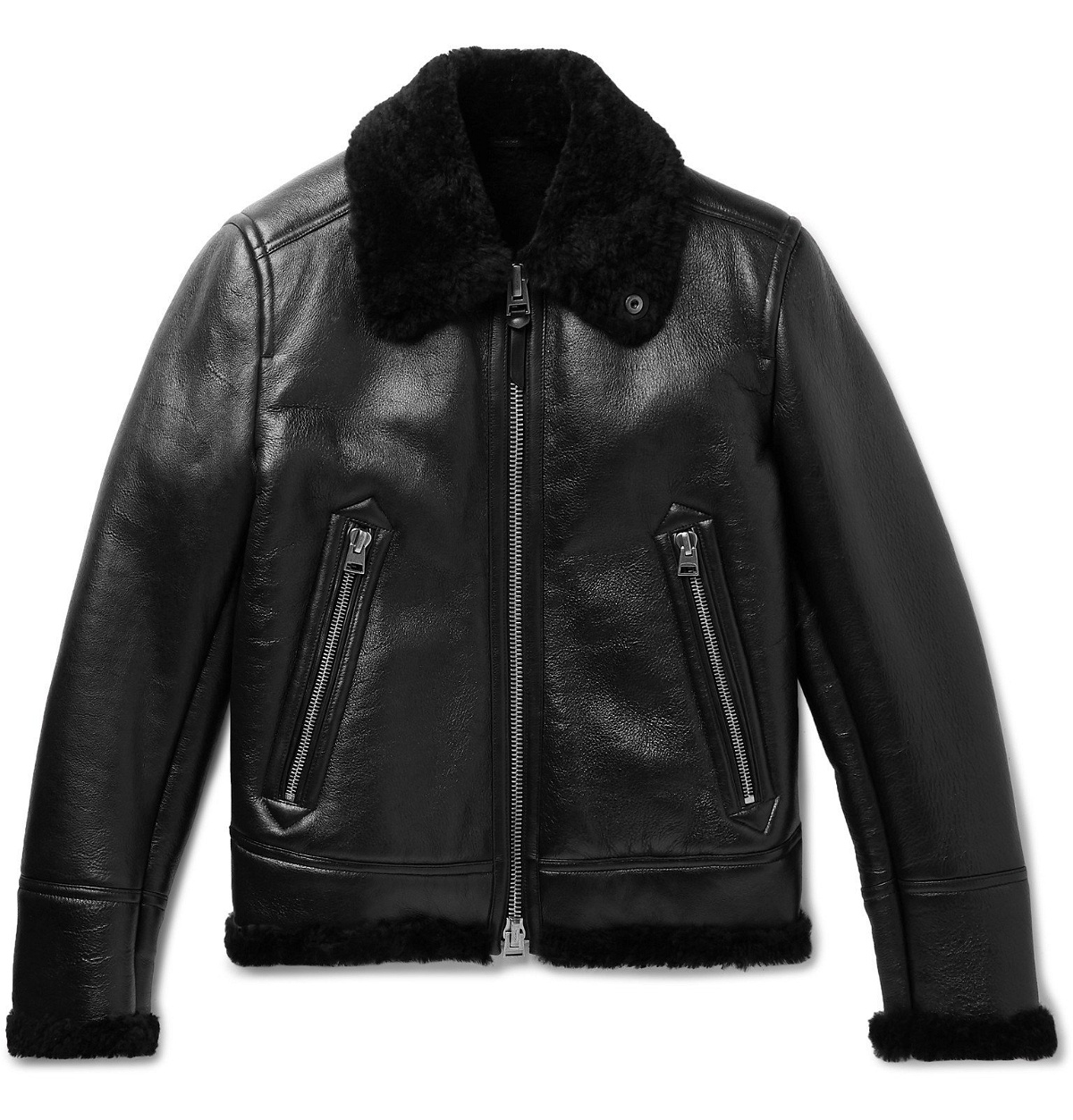 TOM FORD - Shearling-Lined Leather Aviator Jacket - Black TOM FORD