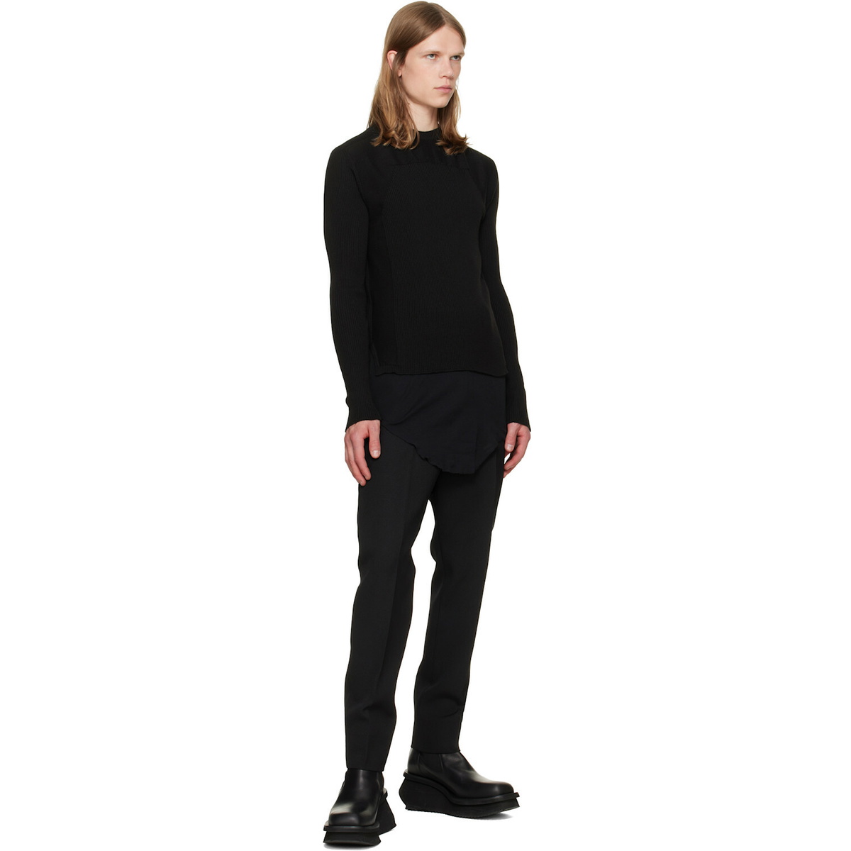 Rick Owens Black Tower Ribbed Geo Sweater