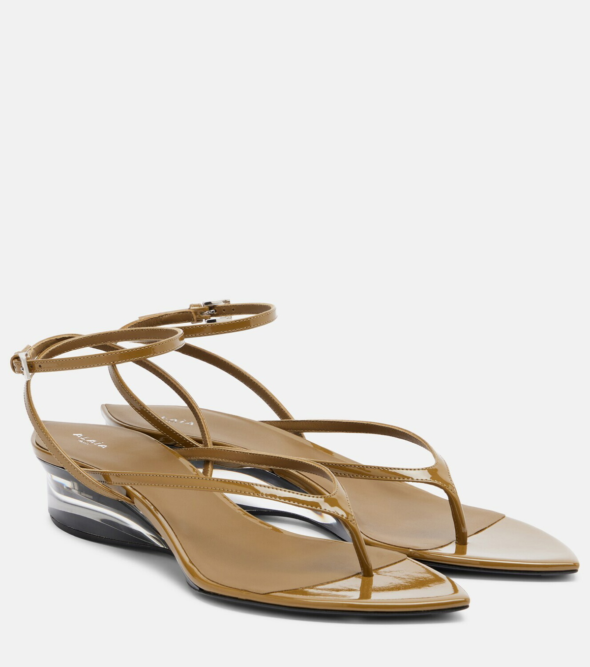 Alaïa Invisible patent leather wedge thong sandals