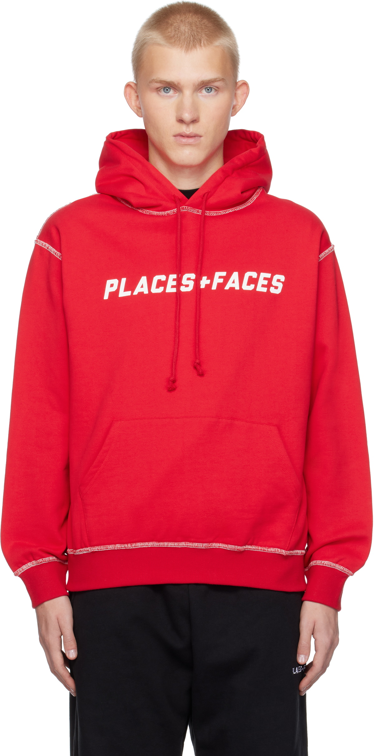 PLACES+FACES Red Contrast Stitch Hoodie