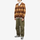 Beams Plus Men's Double Argyle Jacquard Cardigan in Brown