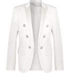 Balmain - White Slim-Fit Double-Breasted Satin-Trimmed Wool Blazer - Men - White