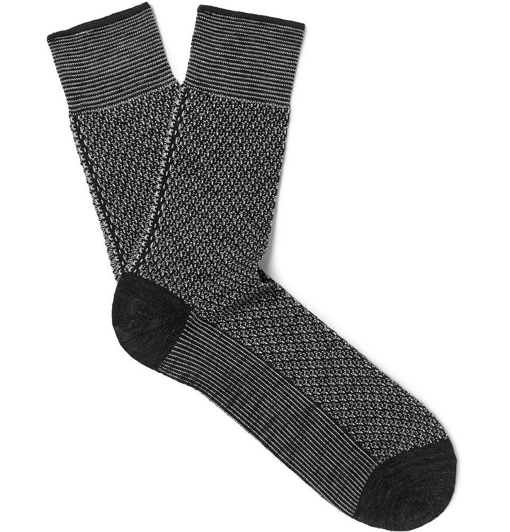 Photo: Falke - Sensitive Hook Mélange Mercerised Cotton-Blend Socks - Charcoal