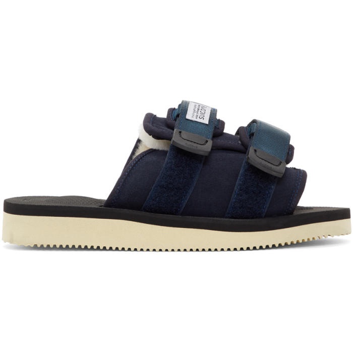 Photo: Suicoke Navy Suede and Shearling Moto-M Sandals