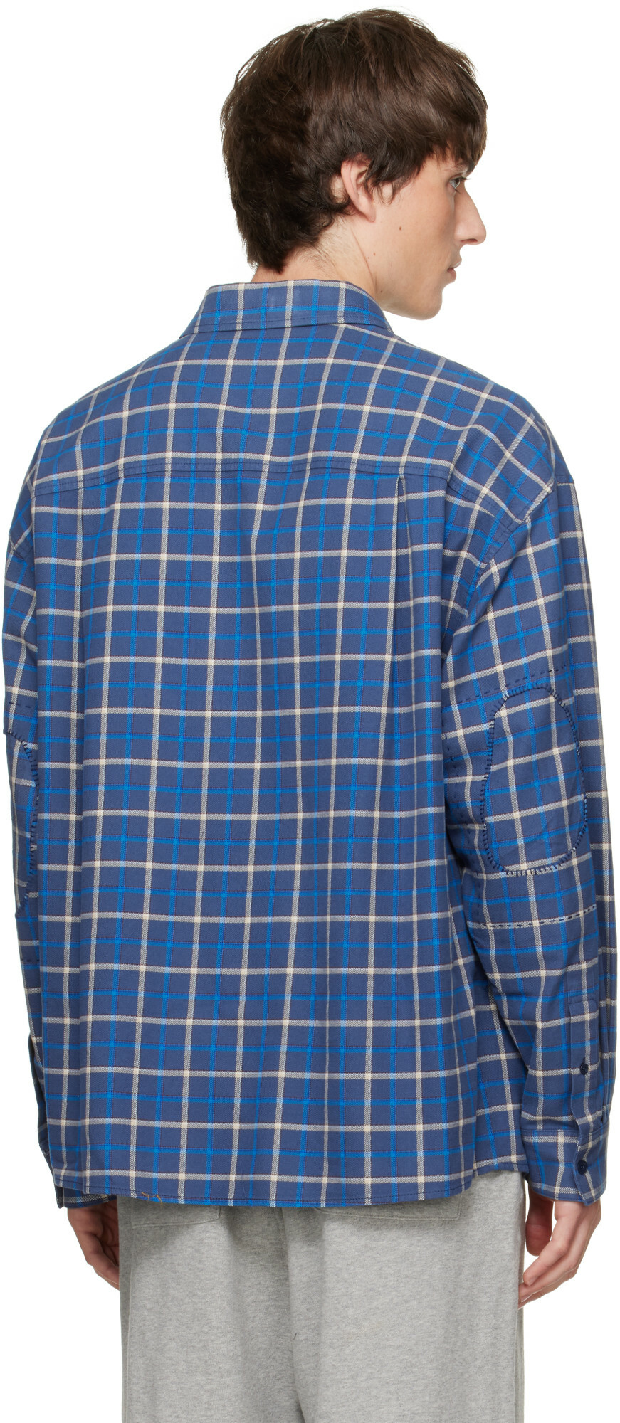 We11done Blue Repaired Checked Shirt