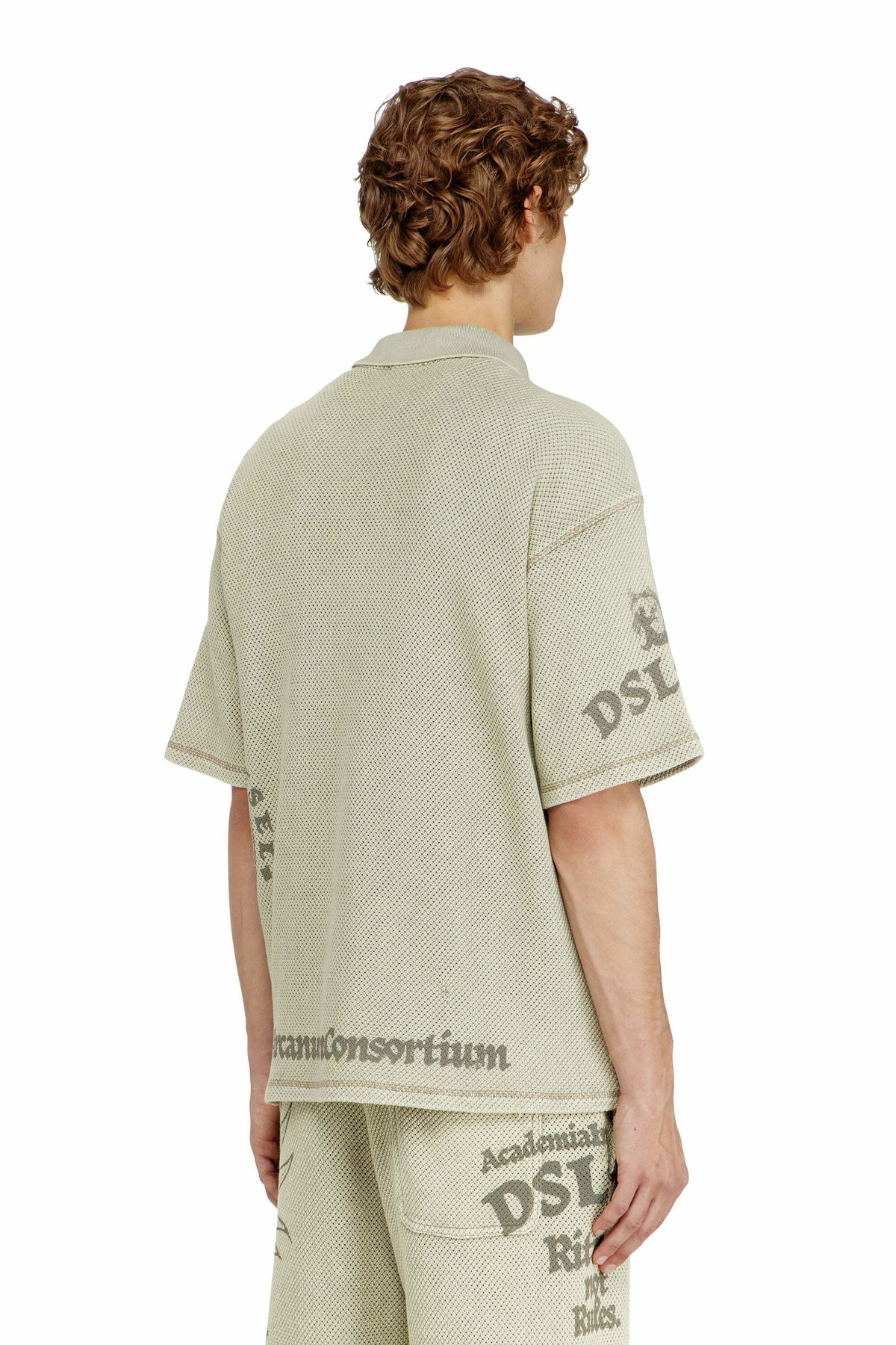 Diesel Mesh-jacquard polo shirt with Phoenix print - Polos Mens in Beige