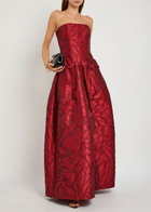 Talbot Runhof Patterned-jacquard Woven Gown Red