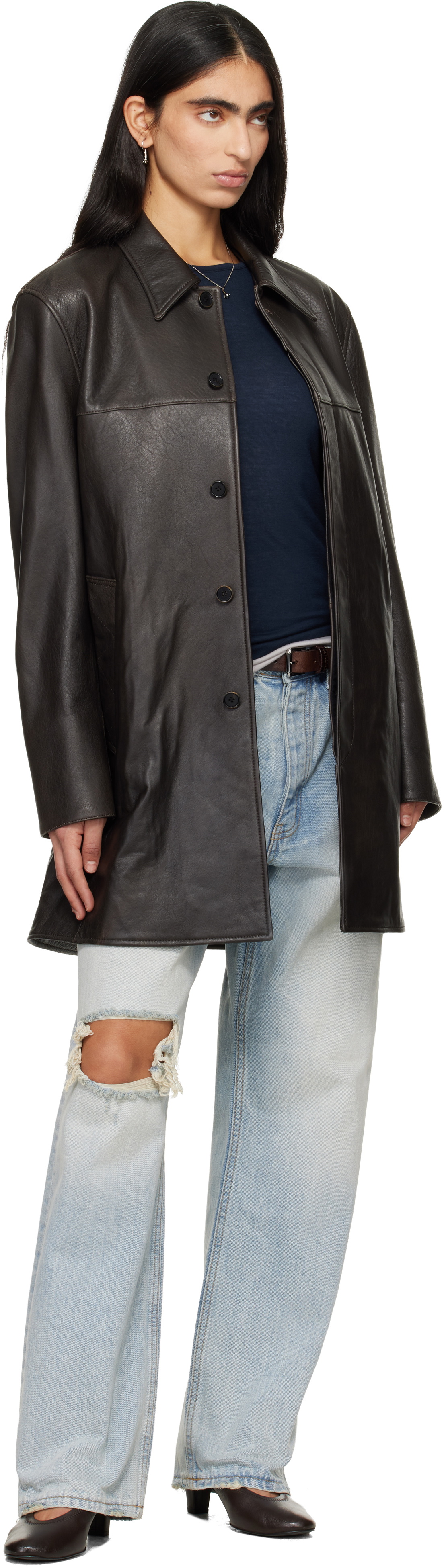 TONYWACK Brown Aged Lamb Leather Car Coat