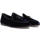 Rubinacci - Marphy Leather-Trimmed Velvet Tasselled Loafers - Blue