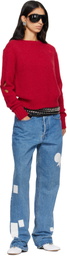 Stefan Cooke Red Slashed Shaggy Sweater