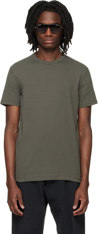 Photo: TOM FORD Khaki Cotton Crewneck T-shirt