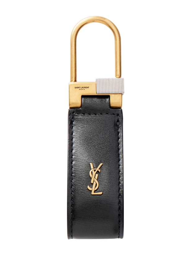 Photo: SAINT LAURENT - Tiny Cassandre Logo-Embellished Leather and Gold-Tone Key Fob