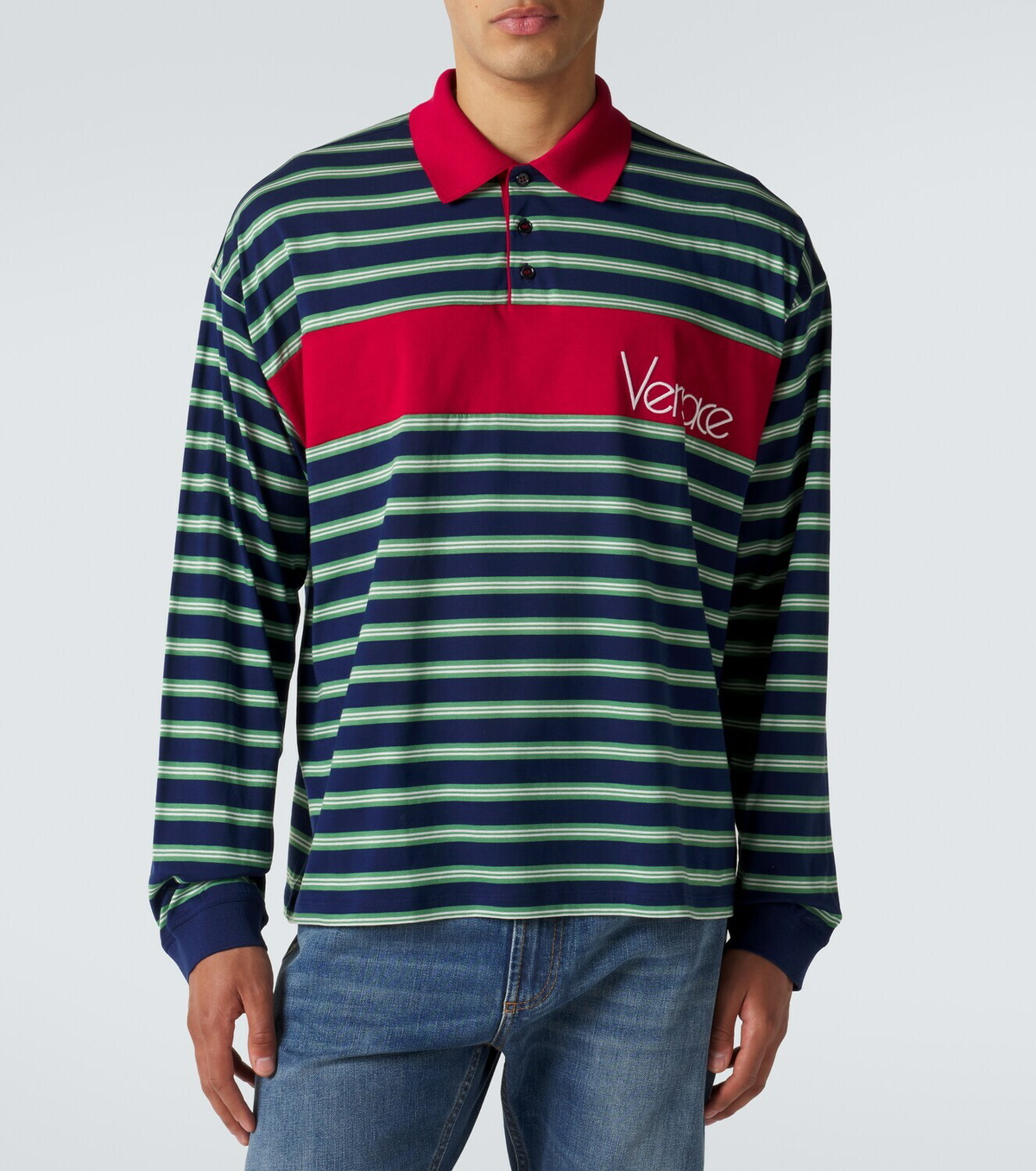 Versace Striped cotton jersey polo shirt